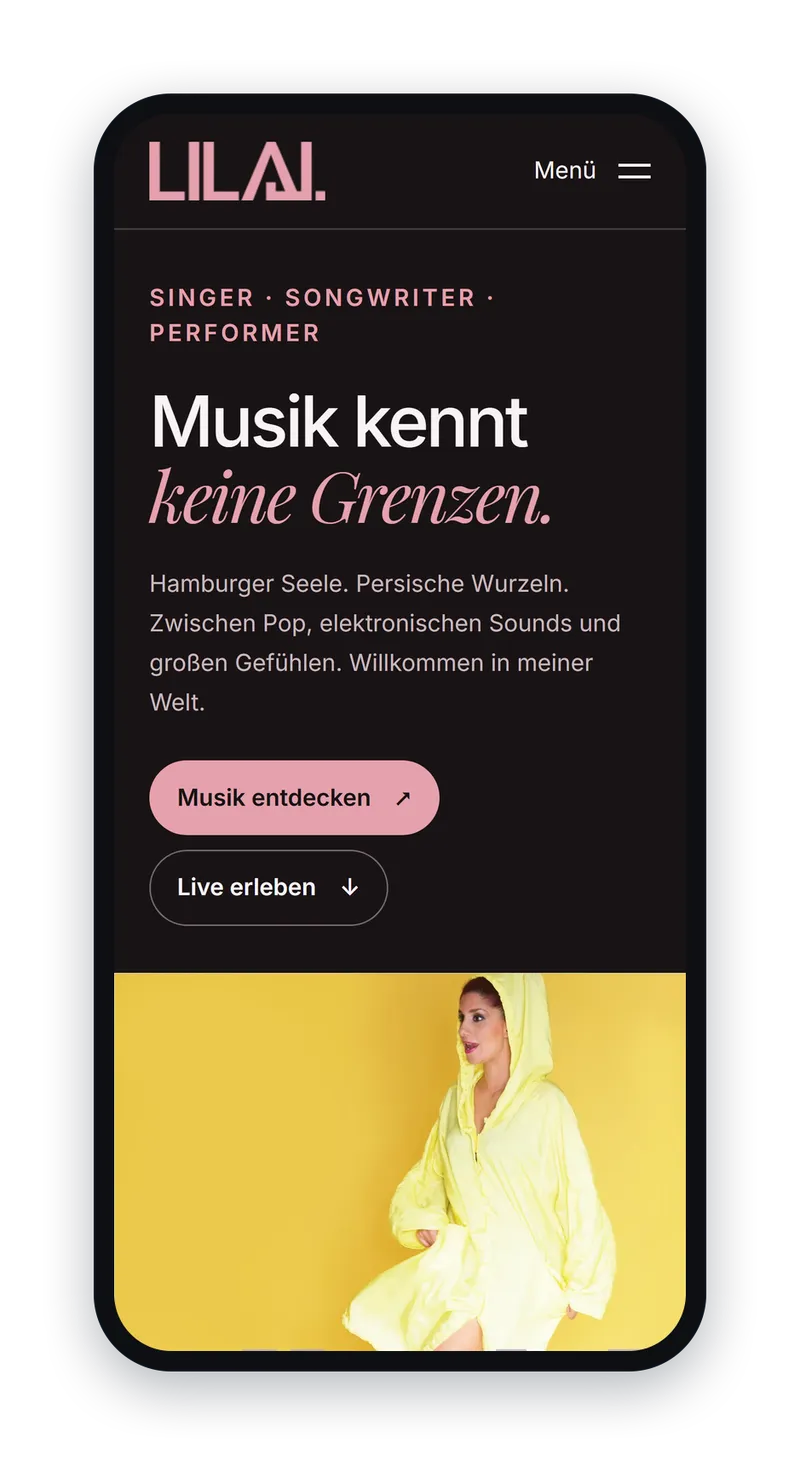 Die Webseite von Lila J auf dem Handy