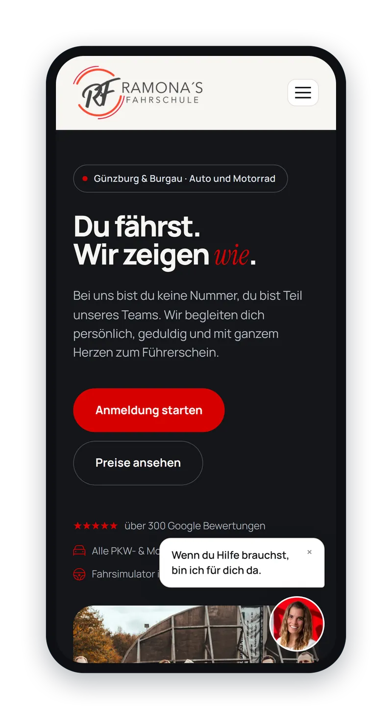 Die Webseite von Ramonas Fahrschule auf dem Handy